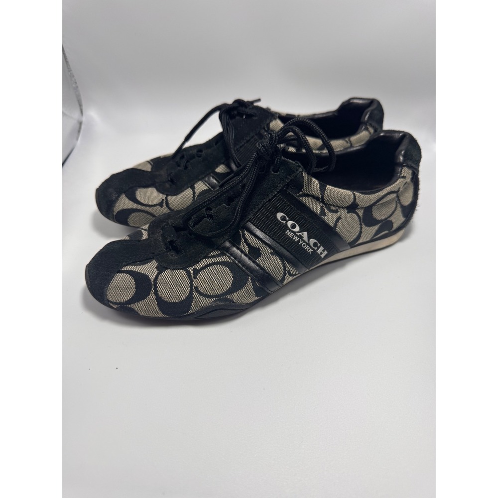 Coach Remonna Women's Black Signature Jacquard Suede Sneakers A5021 Size 6.5B - Picture 2 of 8